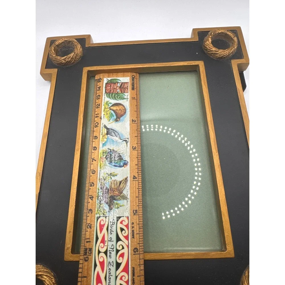 Vintage Black and Gold Regency Style Picture Frame with Rope Corner Accents